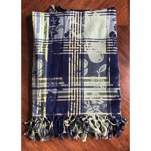 Vtg Hand-Loomed 100% Cotton Tablecloth Blue Made India Primitive Artist 60x60 Sq